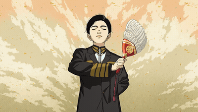 Cartoon Man Holding Feather Fan GIF