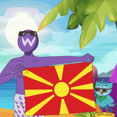 Cartoon Man Holding Flag With W On Head GIF