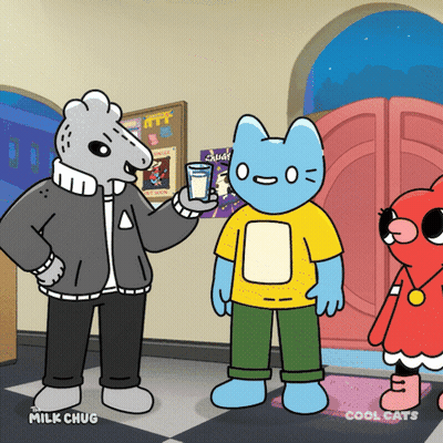 Cartoon Man Holding Glass Of Milk Saying Milk Chug GIF
