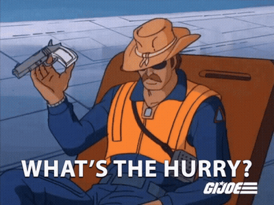 Cartoon Man Holding Gun What's The Hurry GIF