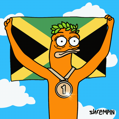 Cartoon Man Holding Jamaican Flag And Number 1 Medal GIF