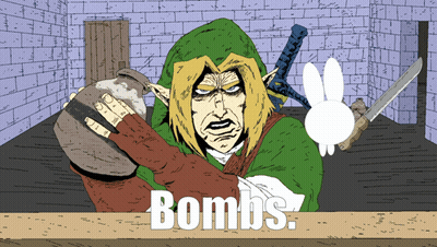 Cartoon Man Holding Jar And Sword Saying Bombs GIF