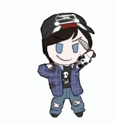 Cartoon Man Holding Knife and Skull