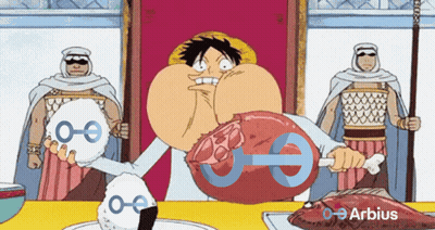Cartoon Man Holding Meat Saying Arbius GIF