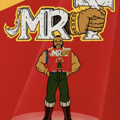 Cartoon Man Holding Mr. T Book GIF