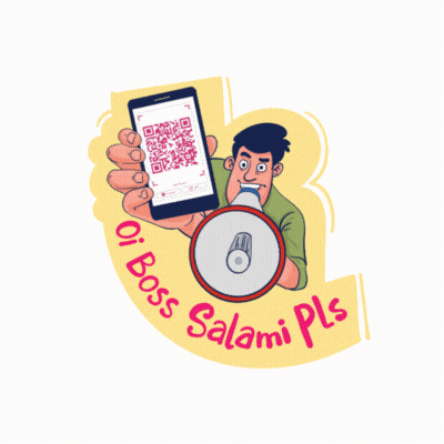 Cartoon Man Holding Phone And Megaphone Saying Oi Boss Salami Pls GIF