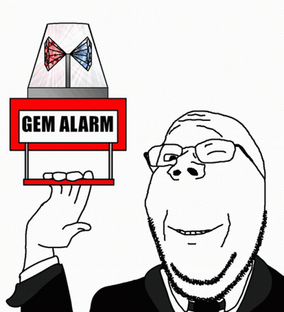 Cartoon Man Holding Red Sign Saying Gem Alarm GIF