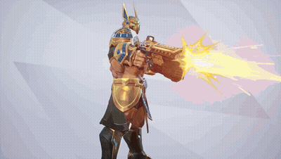 Hombre animado sosteniendo rifle fondo púrpura GIF