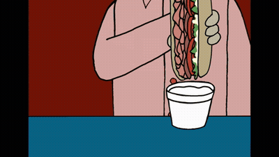 Cartoon Man Holding Sandwich And Ranch Dressing GIF