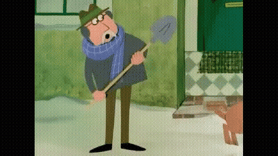 Cartoon Man Holding Shovel In Snow GIF