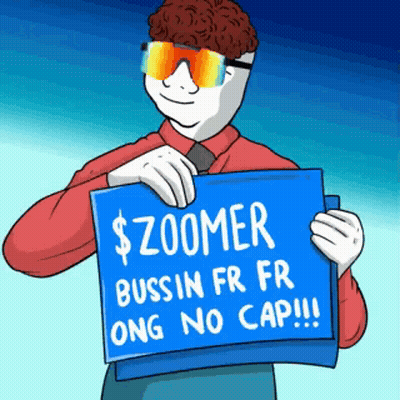 Cartoon Man Holding Sign Saying Zoomer GIF