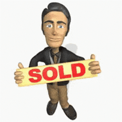 Cartoon Man Holding Sold Sign