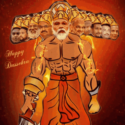 Cartoon Man Holding Sword Happy Dussehra GIF