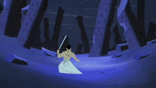 Cartoon Man Holding Sword In Front Of Two Monsters GIF