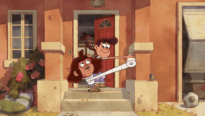 Cartoon Man Holding Toilet Paper Next to Girl