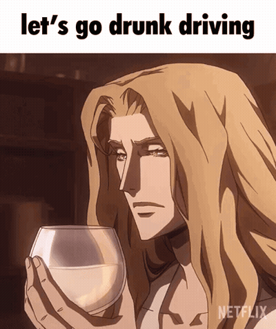 Cartoon Man Holding Wine Glass Saying Let's Go Drunk Driving GIF