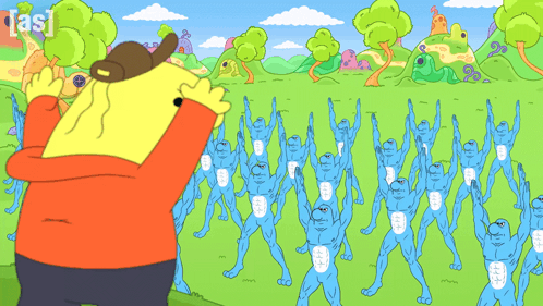 Cartoon Man In Front Of Blue Bodies With As GIF