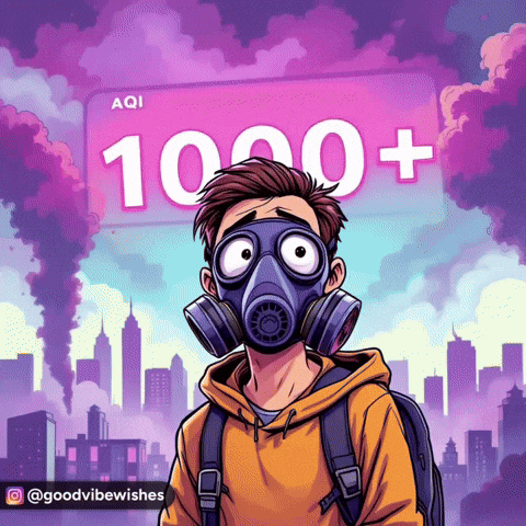 Cartoon Man In Gas Mask With 1000+ Behind GIF
