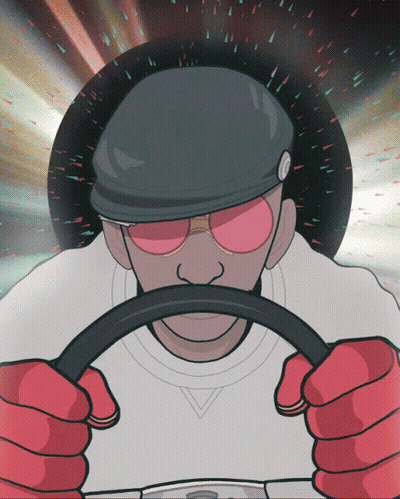 Cartoon Man In Hat And Sunglasses Driving Car GIF
