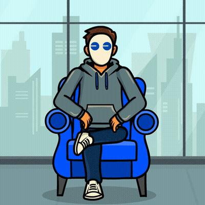 Cartoon Man In Mask Sitting In Blue Chair GIF