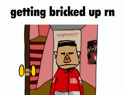 Cartoon Man In Red Jacket Getting Bricked Up Rn GIF