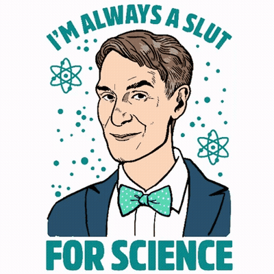 Cartoon Man In Suit And Bow Tie Saying I'm Always A Slut For Science GIF