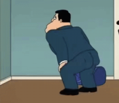 Cartoon Man In Suit Squatting In Room GIF