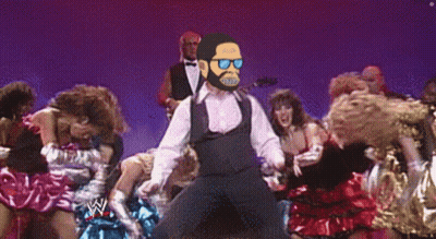 Cartoon Man In Sunglasses Dancing With Group GIF