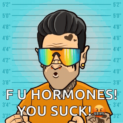 Cartoon Man In Sunglasses Saying Fu Hormones You Suck GIF