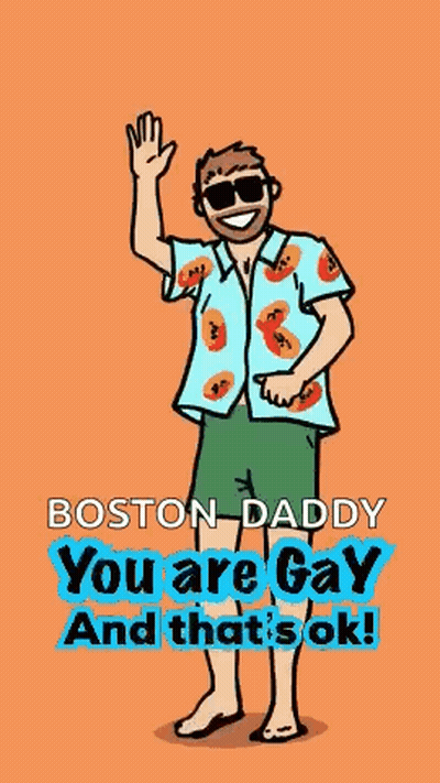 Cartoon Man In Sunglasses Shirt Saying Boston Daddy You Are Gay And That's Ok GIF