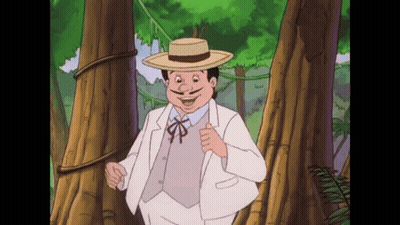 Cartoon Man In White Suit And Hat In Woods GIF