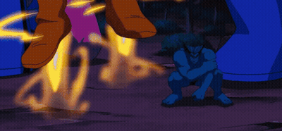 Cartoon Man In Yellow And Blue Costume GIF