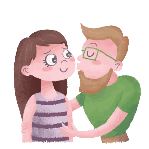 Cartoon Man Kissing Girl On Cheek Sticker