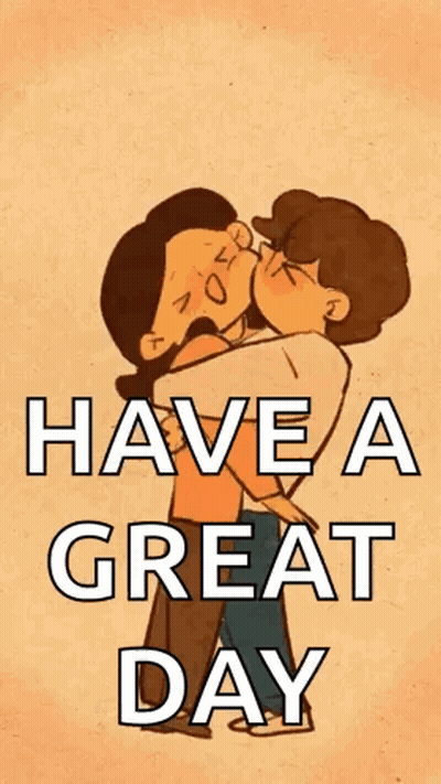 Cartoon Man Kissing Woman Saying Have A Great Day GIF