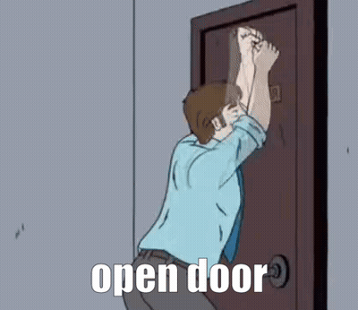 Cartoon Man Knocking On Door Saying Open Door GIF