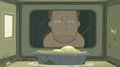 Cartoon Man Looking At Pie In Microwave GIF