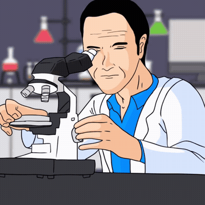Cartoon Man Looking Through Microscope In Lab GIF