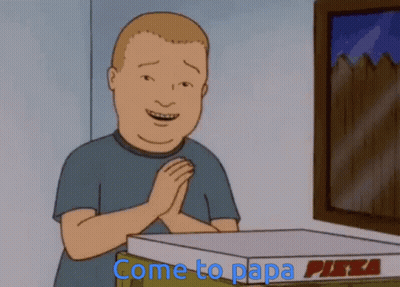 Cartoon Man Next To Pizza Saying Come To Papa GIF