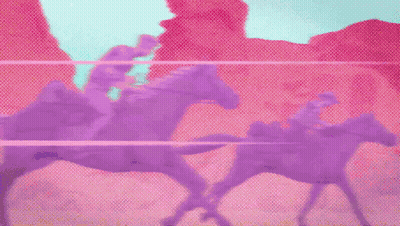 Cartoon Man On Horse With Rainbow Background GIF