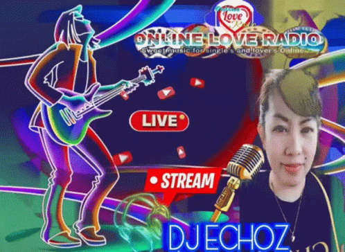 Cartoon Man Playing Guitar And Woman Behind Microphone Live Stream GIF