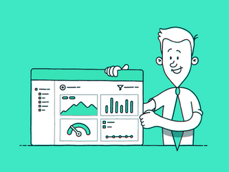 Cartoon Man Presenting Metrics Analysis GIF