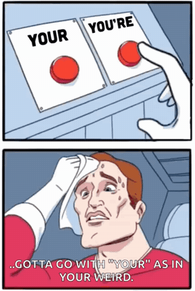 Cartoon Man Pressing Button Saying Your