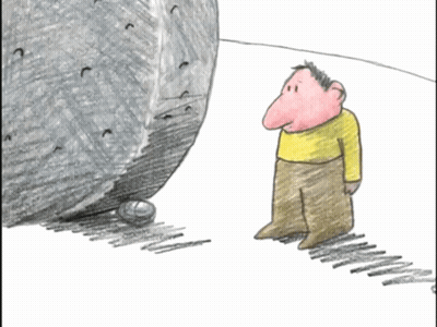 Cartoon Man Pushing Rock With Ball GIF