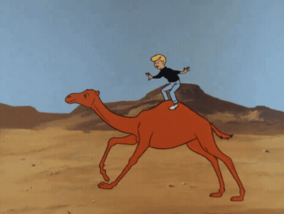 Cartoon Man Riding Camel In Desert GIF