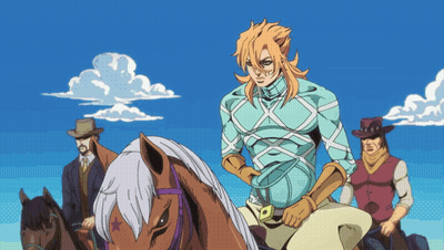 Cartoon Man Riding Horse With Two Men Standing Behind GIF