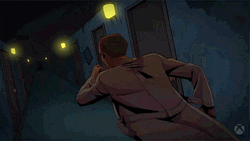 Cartoon Man Running On Endless Doors GIF