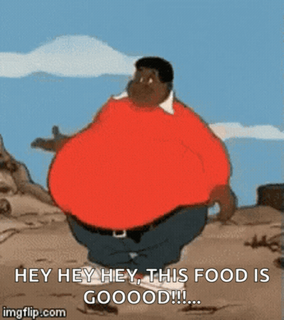 Cartoon Man Saying Hey Hey Hey Food Is Good GIF