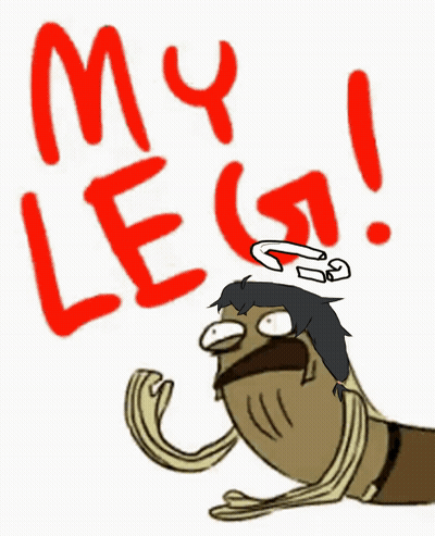 Cartoon Man Saying My Leg In Red GIF