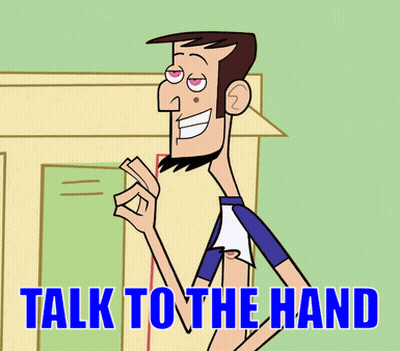 Cartoon Man Saying Talk To The Hand In Blue GIF