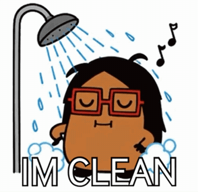 Cartoon Man Showering Saying Im Clean GIF